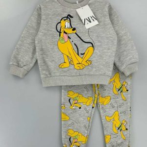 Kids Pluto Cartoon Sweatshirt & Jogger Set – Grey