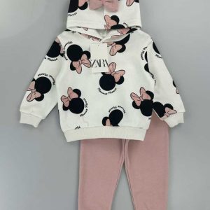 Minnie Mouse Hoodie Tracksuit Set – Pink & White