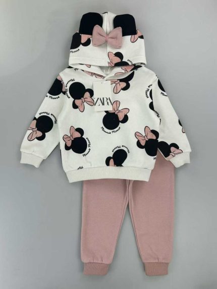 Minnie Mouse Hoodie Tracksuit Set – Pink & White