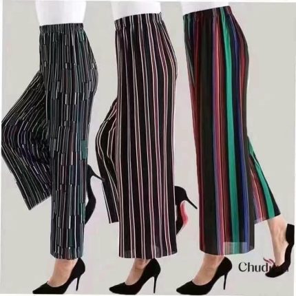 Women's High-Waisted Wide-Leg Striped Palazzo Pants – 3 Color Variants
