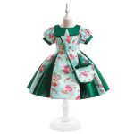 Vintage Floral Green & Blue Dress with Matching Purse