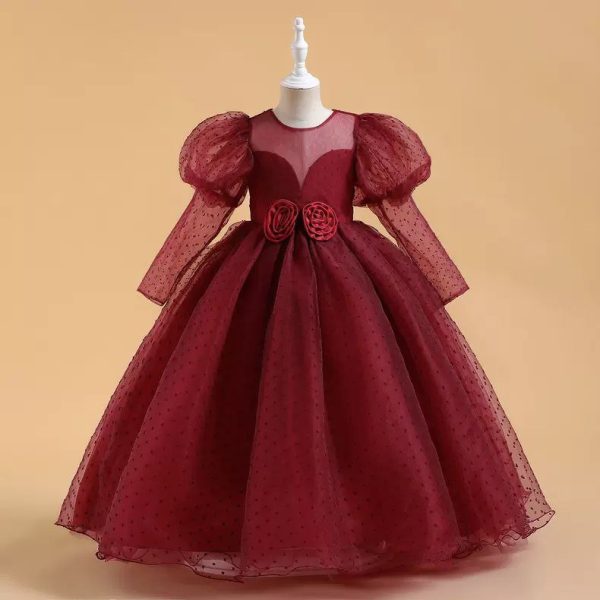 Burgundy Princess Ball Gown - Girls' Elegant Party Dress