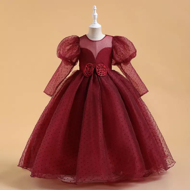 Burgundy Princess Ball Gown – Girls’ Elegant Party Dress