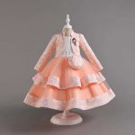 Peach Layered Party Dress with Jacket & Purse