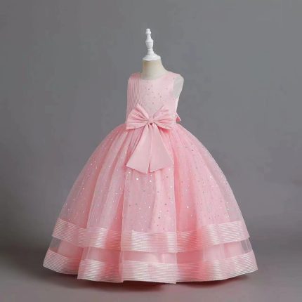 Pink Sparkling Bow Ball Gown for Girls