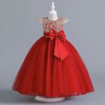 Princess Hot Red Glitter Ball Gown with Bow – Girls’ Formal Dress