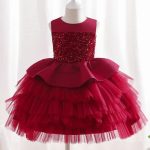 Crimson Sequin Tulle Party Dress (2-8 Years)