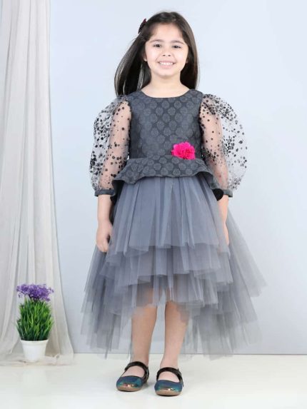 High-Low Tulle Party Dress with Embellished Bodice (One Shoulder) (1-11 Years)