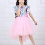 Floral and Pink High-Low Tulle Party Dress with Embellished Bodice (Floral Bodice) (1-11 Years)