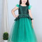 Emerald High-Low Tulle Party Dress with Embellished Bodice (Long Tulle) (1-11 Years)