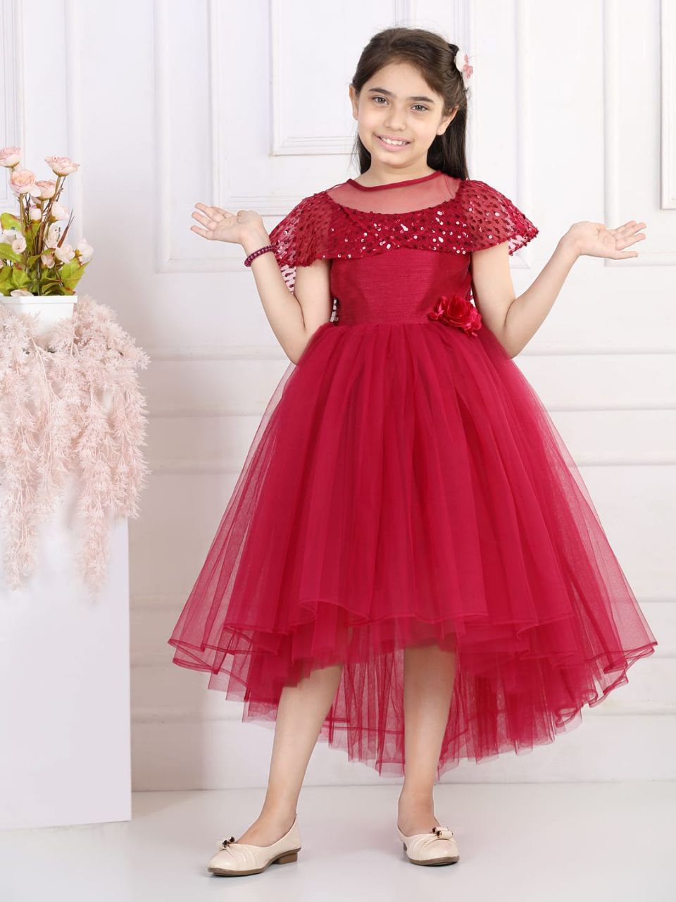 High-Low Tulle Party Dress with Embellished Bodice (One Shoulder) (1-11 Years)