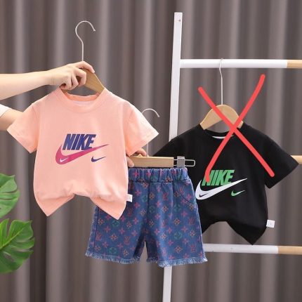 Peach Nike Tee & Patterned Shorts Set - 6mths-4yrs