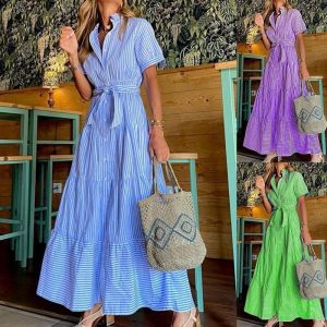 Striped Button-Down Maxi Dress
